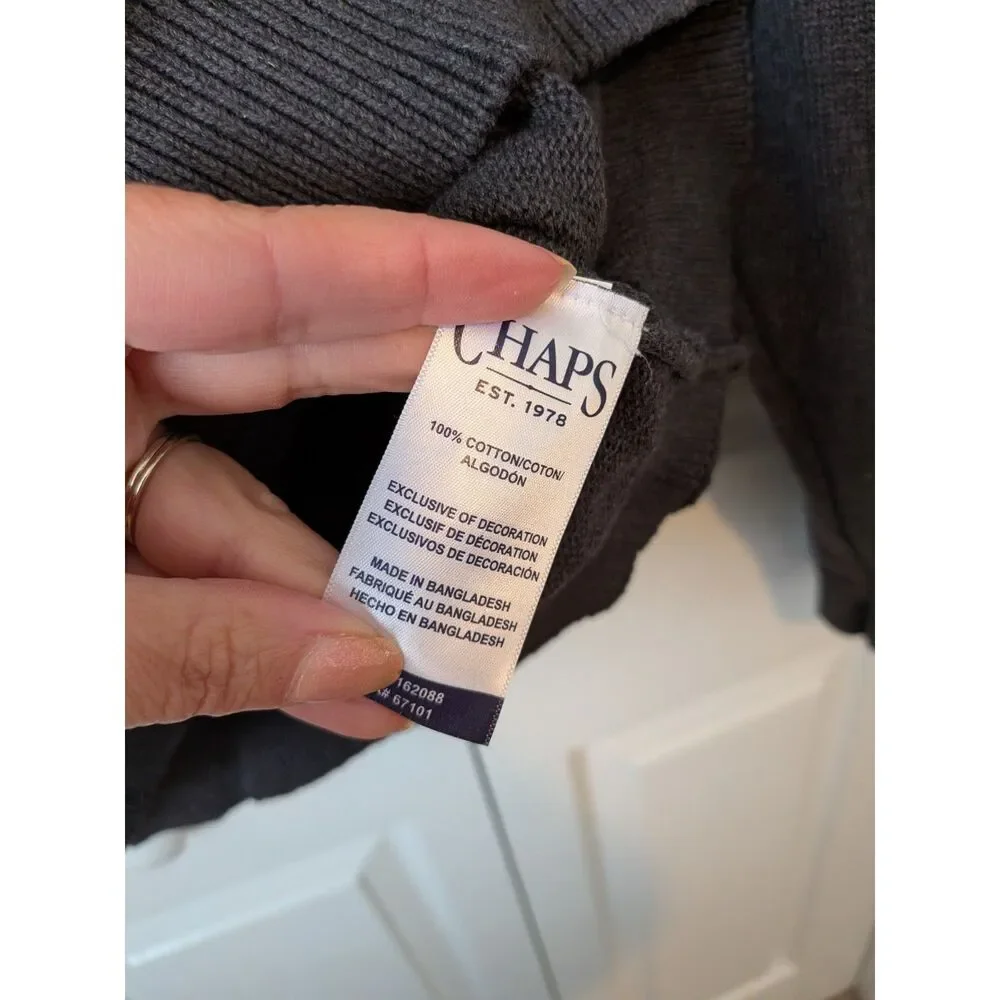 Chaps Gray Men's Crewneck Sweater Stripe Size XXL Cotton Preppy Coastal
